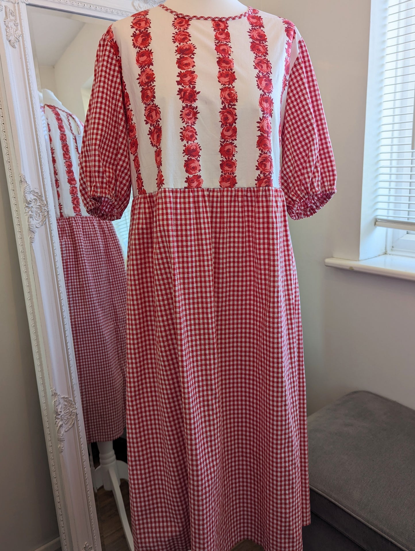 RED ROSE AND GINGHAM MELINDA DRESS