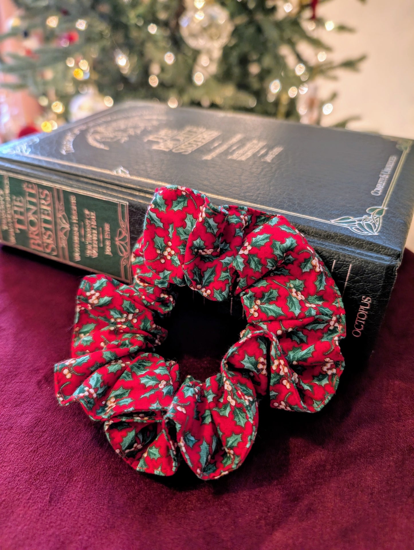 Christmas Red Holly Scrunchie