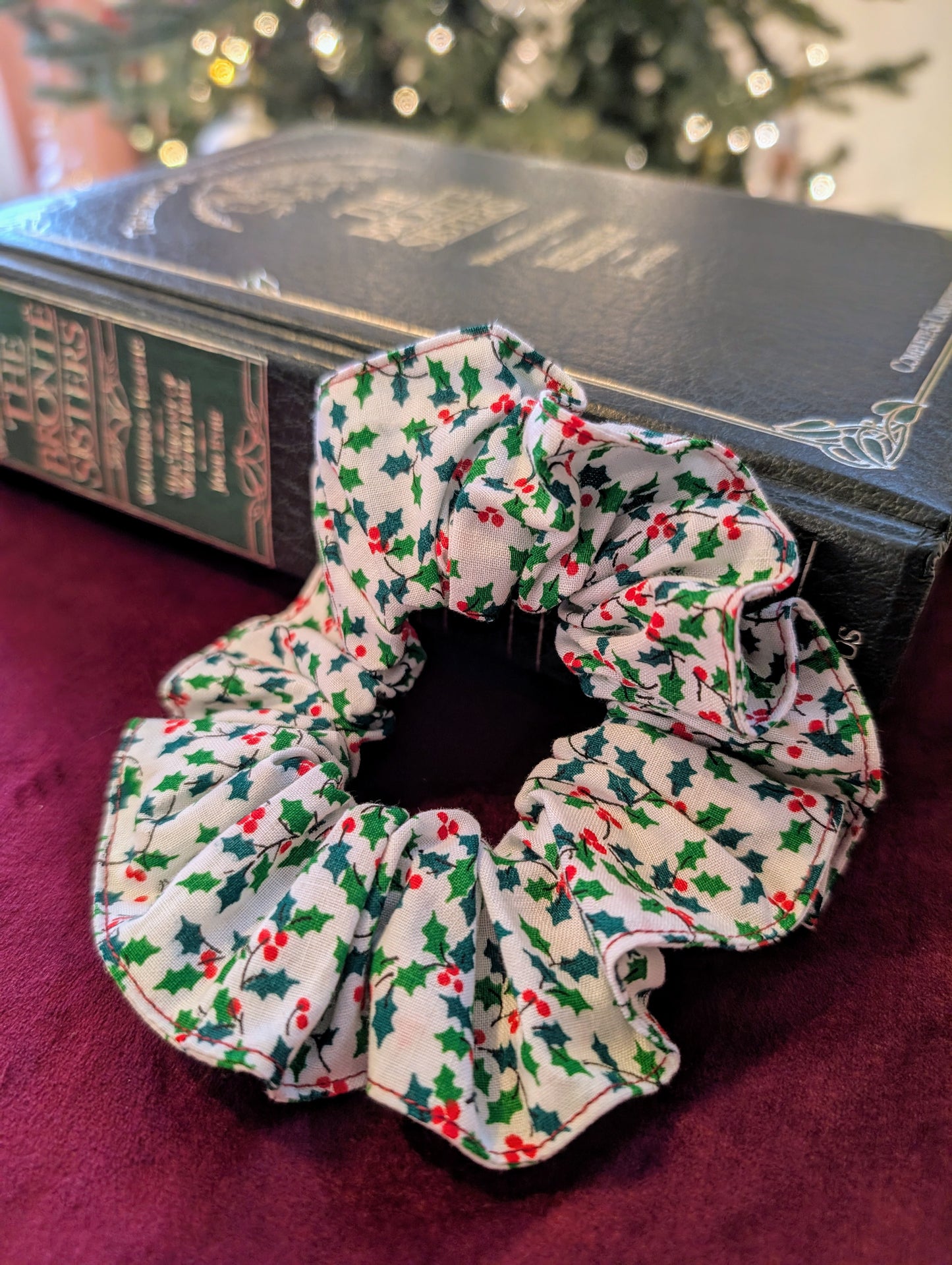 Christmas White Holly Scrunchie