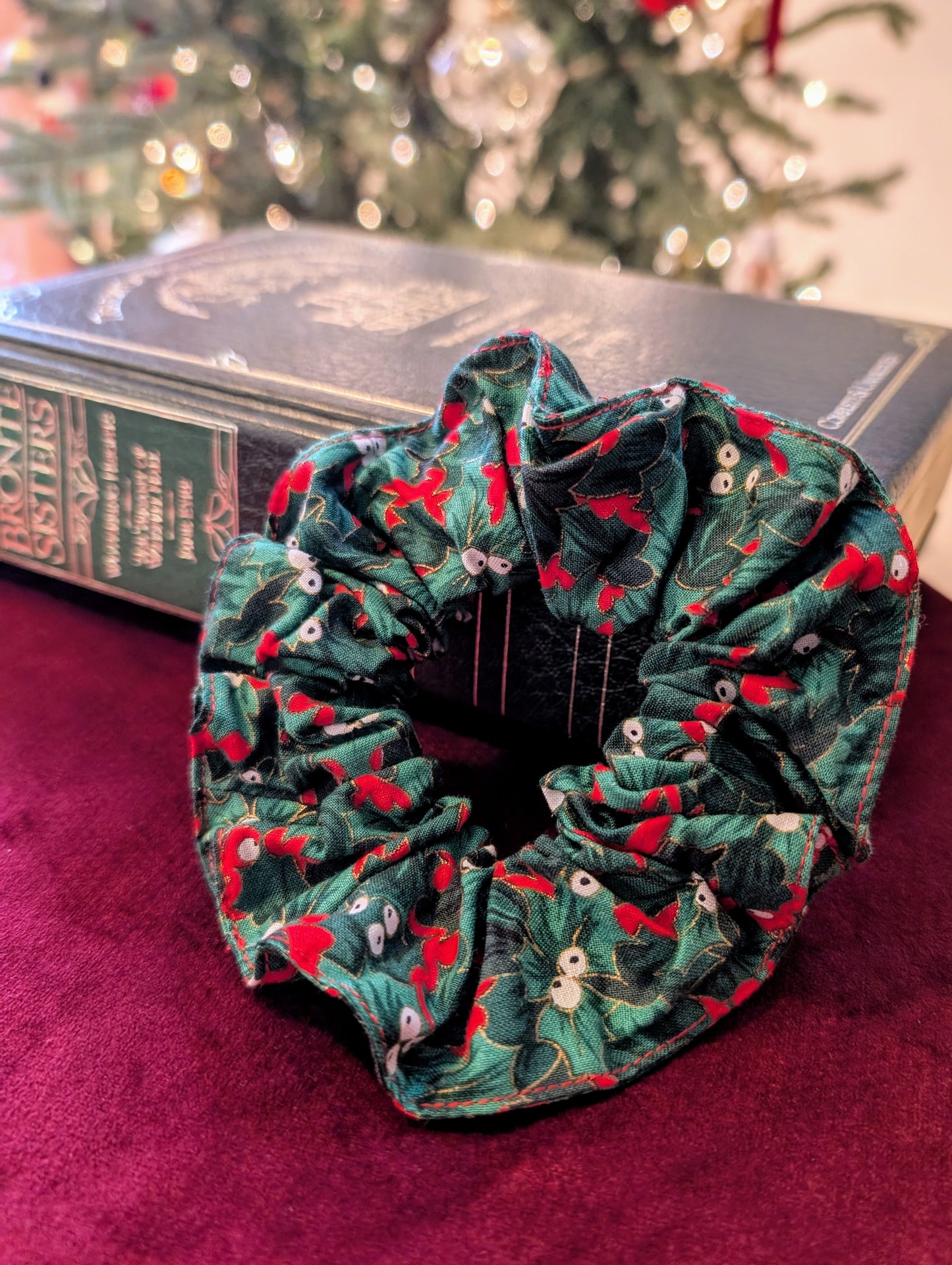 Christmas Red Holly Vintage Scrunchie