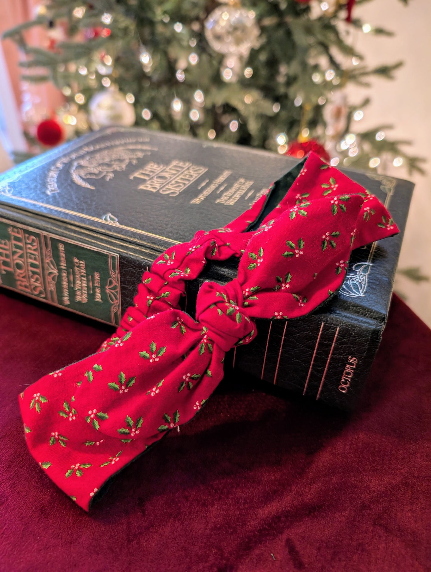 Christmas Red Holly Vintage Bow Headband