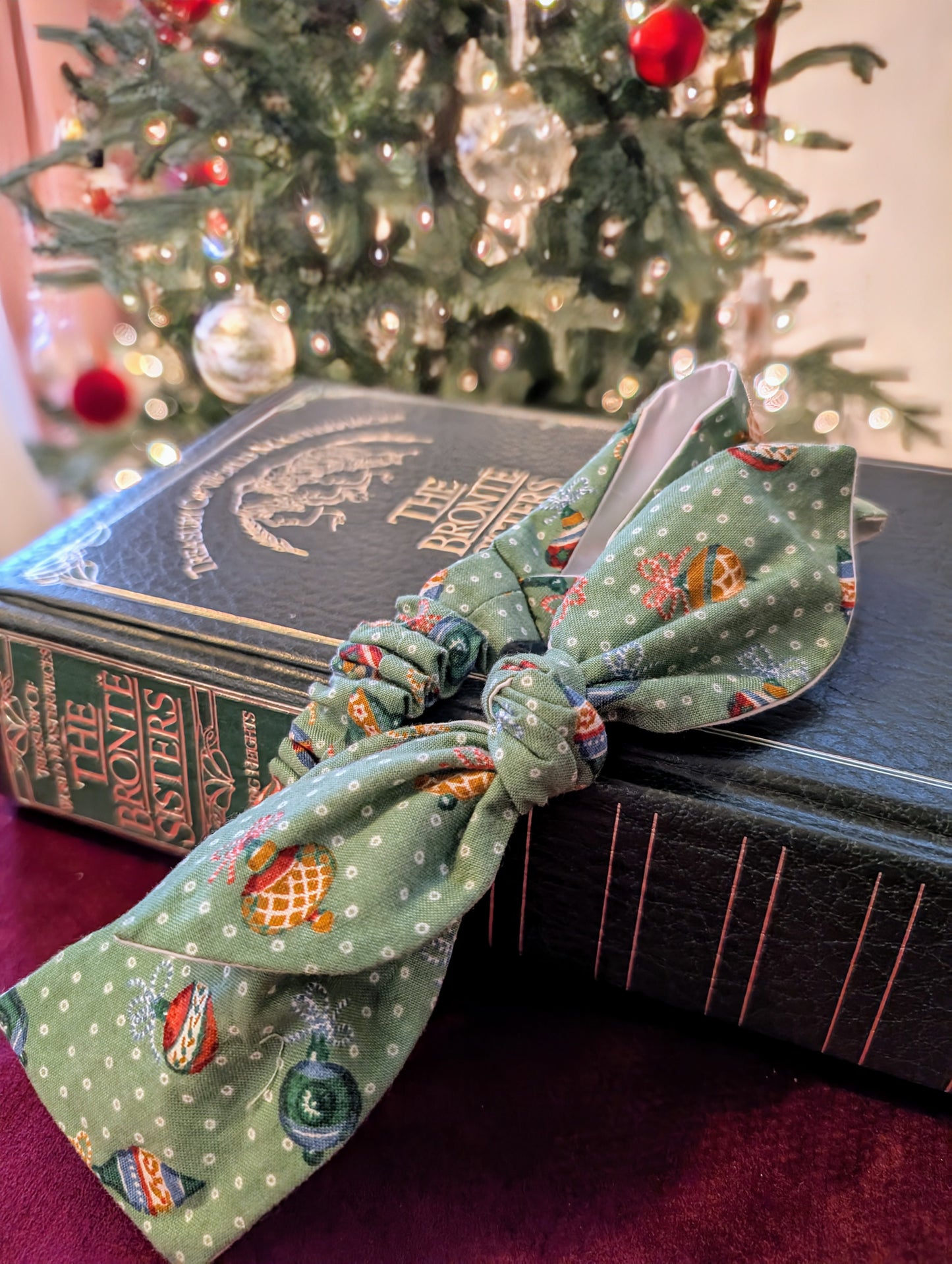 Christmas Baubles Green Vintage Bow Headband