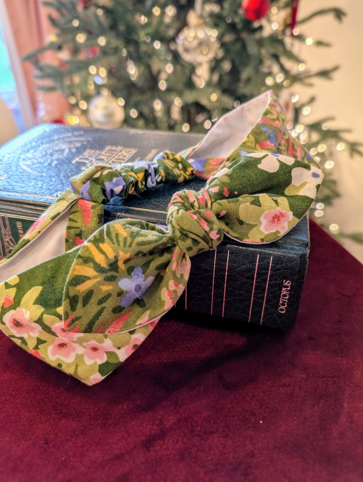 Vintage Floral Green Bow Headband